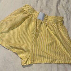 Yellow Striped Elastic Waist Shorts